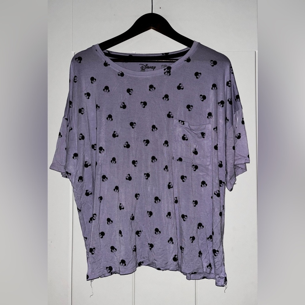 Disney Minnie Mouse Women XL Logo Short Sleeve Pocket Pajama Sleepshirt Lounge‎